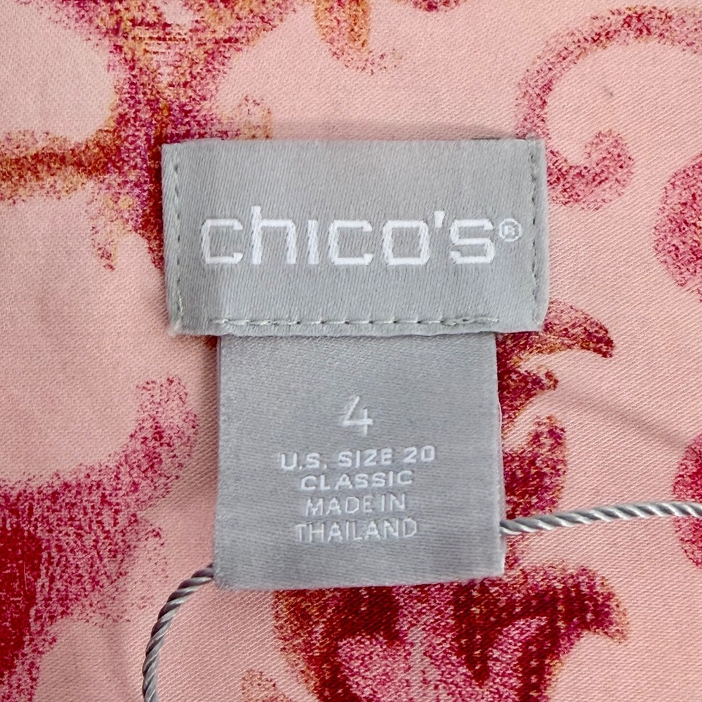 NWOT Chico's 4 Stretch Cotton Floral Button Shirt Pink Red 3/4 Sleeve Boho US 20 - Picture 4 of 16
